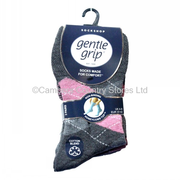 Sock Shop Ladies Gentle Grip Socks 3 Pair Pack Argyle Cambers Country Store